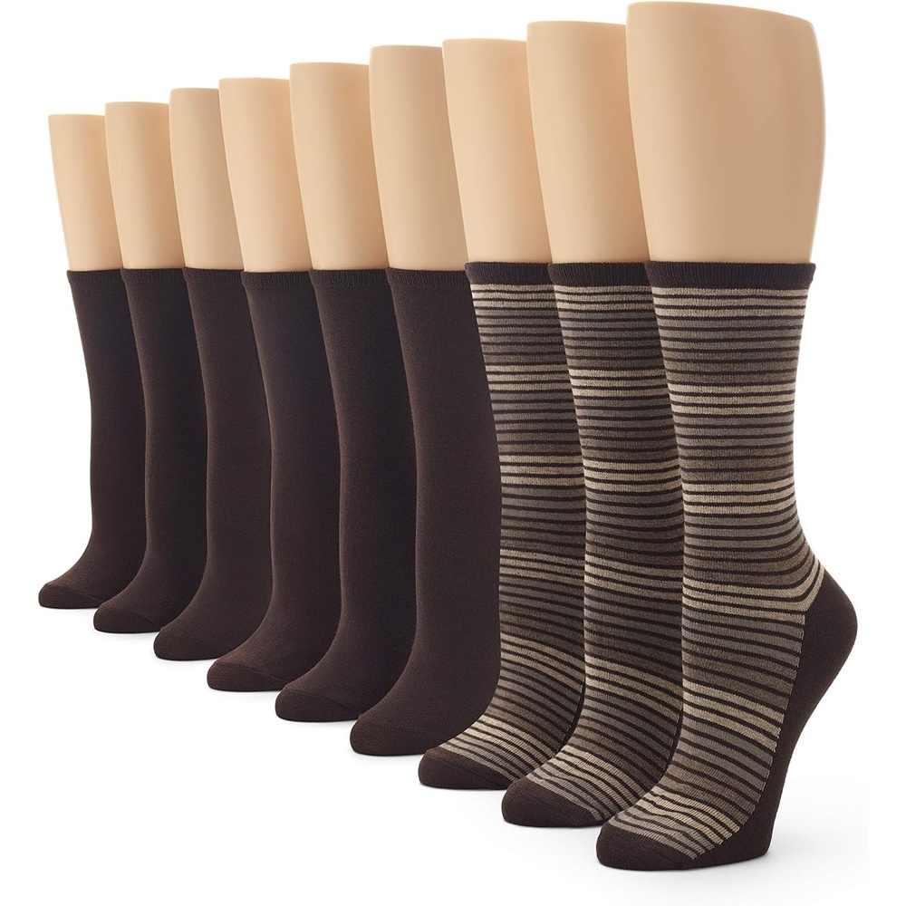 image:imageNo nonsense womens Flat Knit Crew SockEspresso Stripe Espresso Espresso 9 Pair Pack