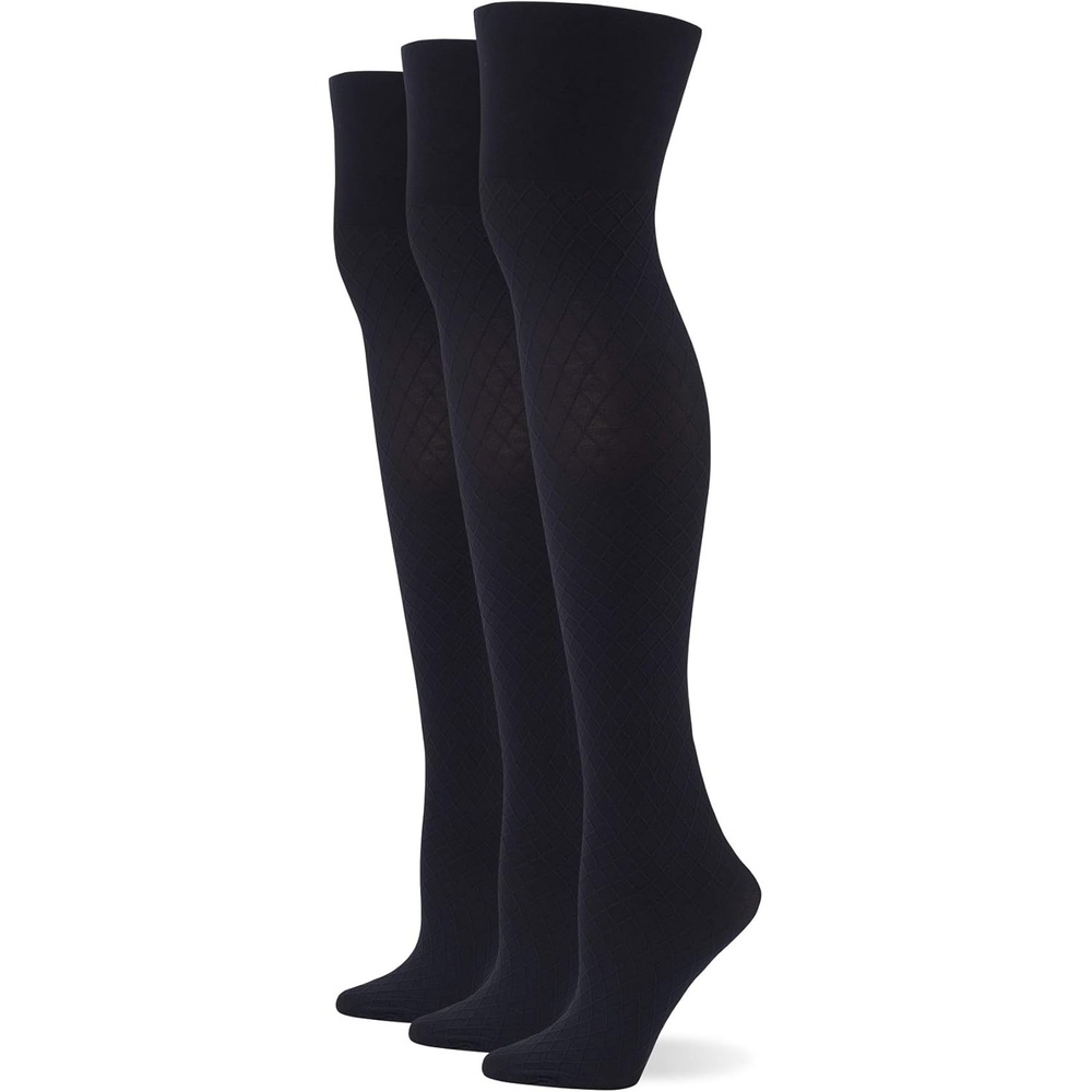 image:imageNo nonsense womens Great Shapes Diamond Texture Control Top TightsBlack 3 Pair Pack