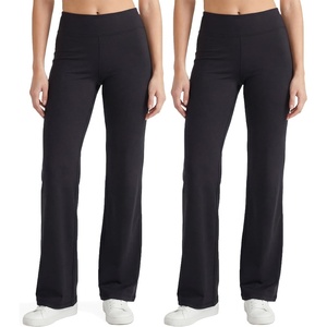 image:imageNo nonsense Lounge Yoga Pants for Women Flared Cotton Leggings 325 Inseam Wide WaistbandBlackBlack  2 Pair Pack