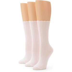 image:imageNo nonsense Womens Scallop Pointelle Crew SockNew White  3 Pair Pack
