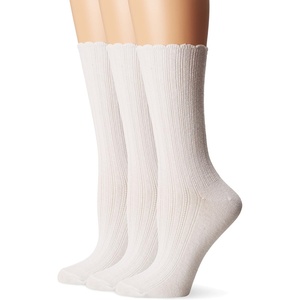 image:imageNo nonsense Womens Scallop Pointelle Crew SockWhite  3 Pair Pack