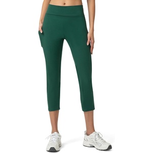 image:imageNo nonsense Womens Soft Cotton Capri Leggings with Side Pockets Workout Stretch Pull On PantsBottle Green