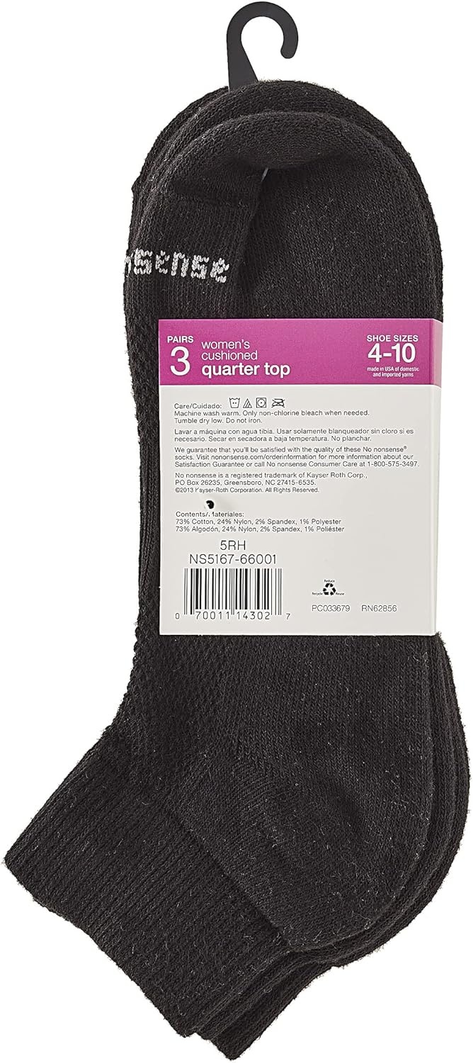 image:imageNo nonsense Womens Cushioned Mesh Quarter Top Ankle Socks Premium Comfort for WomenBlack 3 Pair Pack