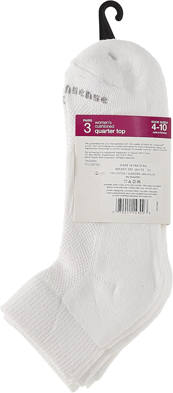 image:imageNo nonsense Womens Cushioned Mesh Quarter Top Ankle Socks Premium Comfort for WomenWhite 3 Pair Pack