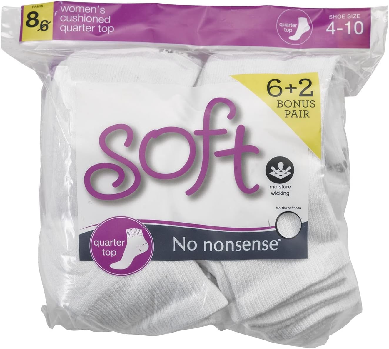 image:imageNo nonsense Womens Cushioned Quarter Top SocksWhite 8 Pair Pack