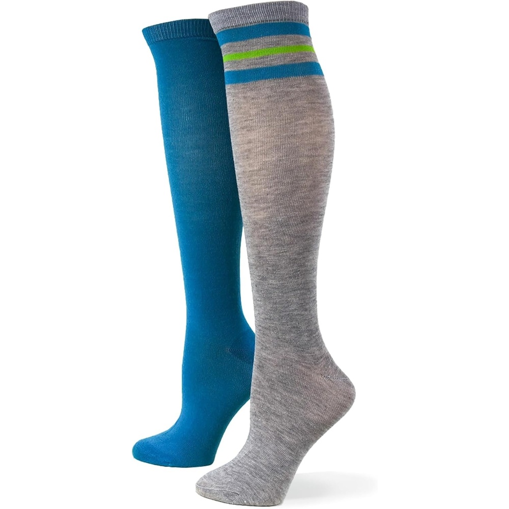 image:imageNo Nonsense Womens Knee High Socks 2 Pack Tube Socks Tall Athletic Socks Long Socks for Uniform Knee High StockingsAsst 2 StripeBlue