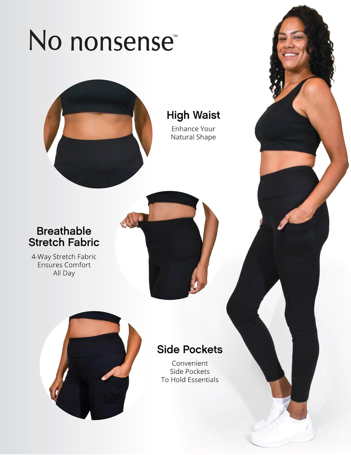 image:imageNo Nonsense Womens Workout Leggings for Women with Tummy Control Athletic Leggings with Pockets High Waist Yoga PantsBlue Heather